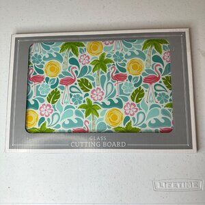 Flamingo glass cutting board tropical beach decor cheese board food display